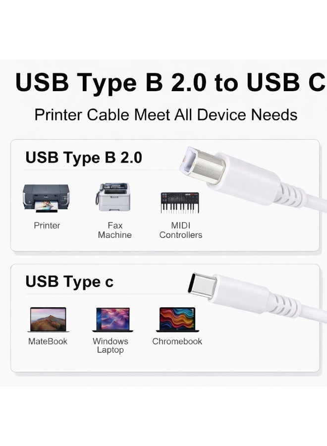 CABLE CONV USB C Printer Cable 1m USB C to Printer Cable USB C to B, Scanner Cable Printer Cable to USB C MIDI Cable for Yamaha Casio Digital Piano MIDI Controller DJ Controller, 1M - Image 2